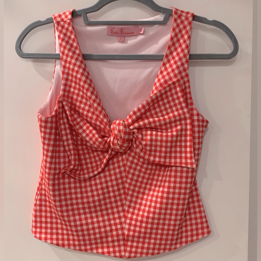 Anthropologie Eva Franco Gingham Bow Top XS